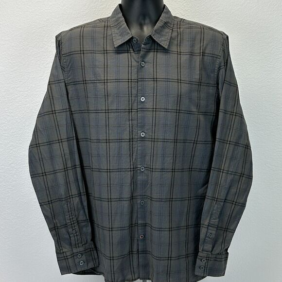John Varvatos USA Plaid Button Front Shirt Mens Large Long Sleeve Button Up Gray - Picture 2 of 7